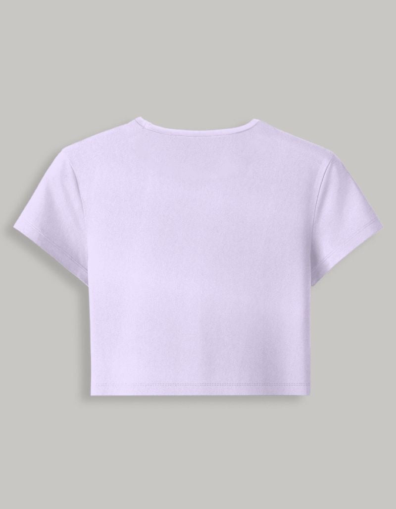 Lavandar t-shirt from back side on a grey background