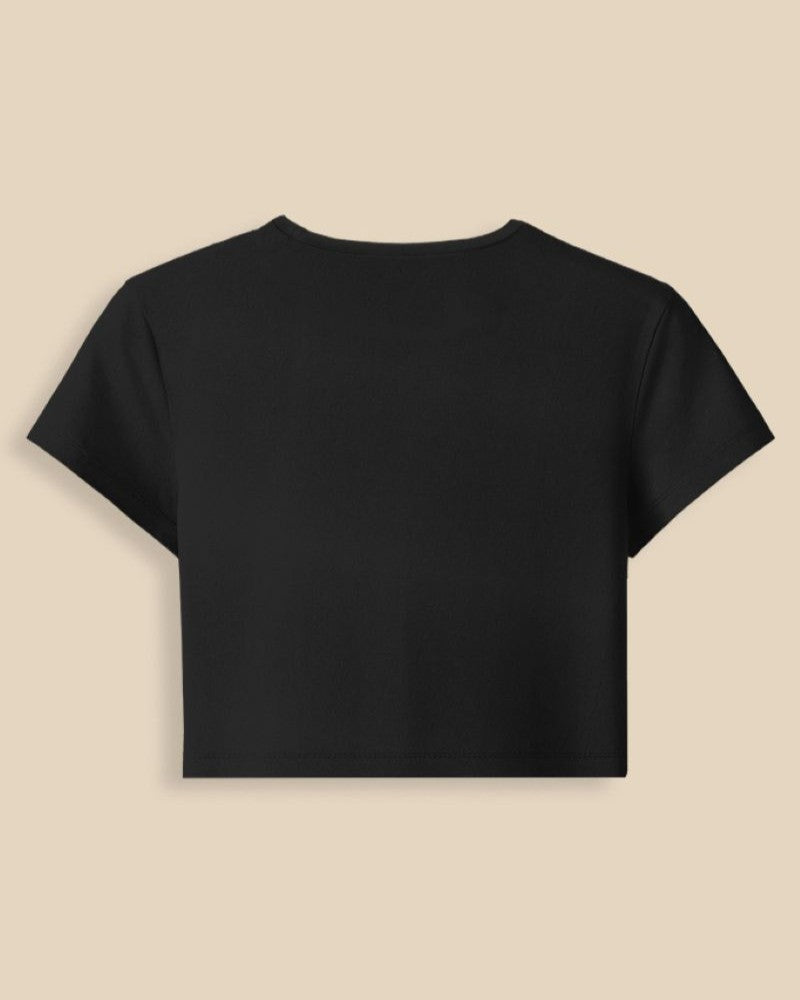 Black t-shirt with white leaf design on a white background