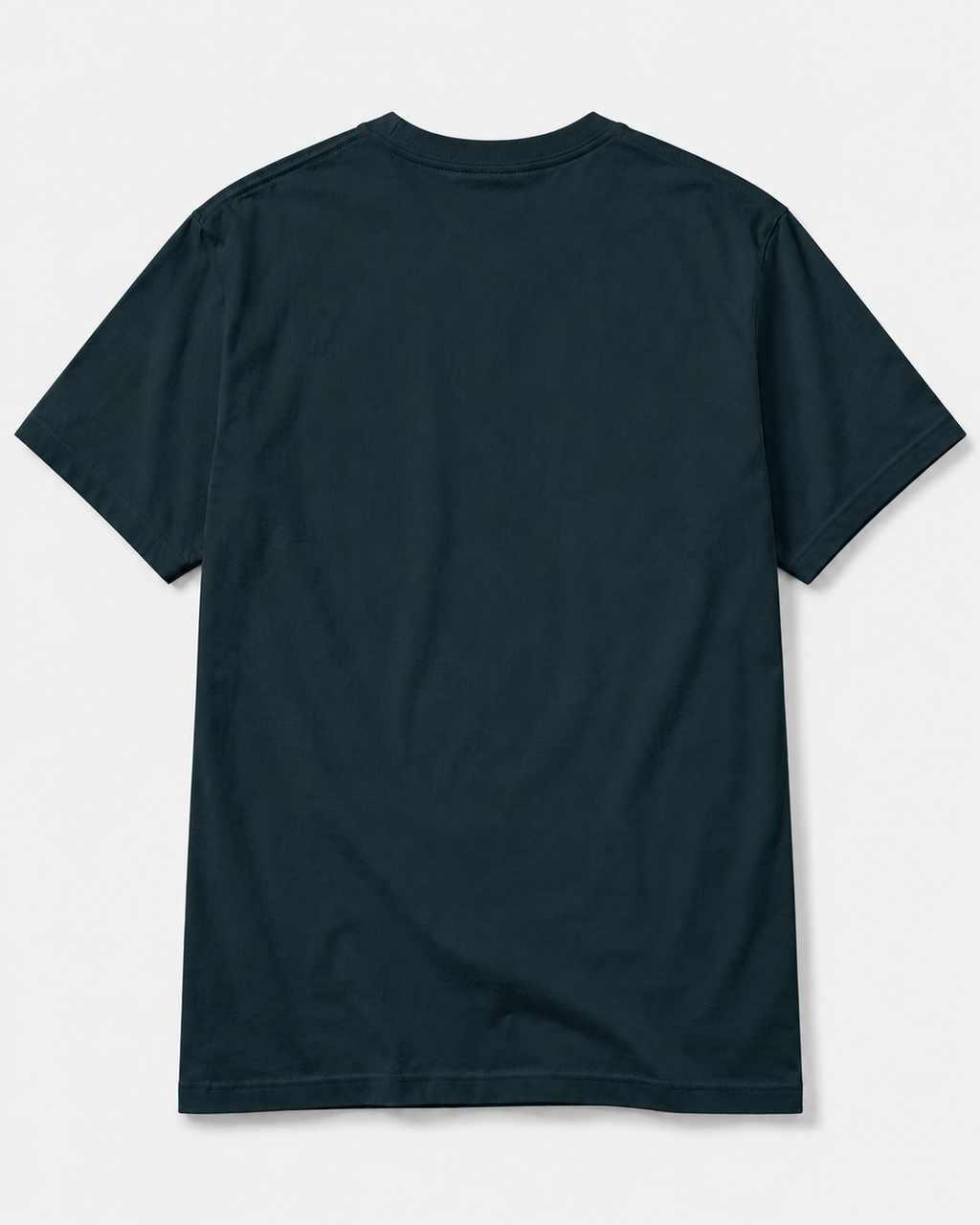 A plain black short-sleeve t-shirt shown from the back, laid flat against a solid white background.