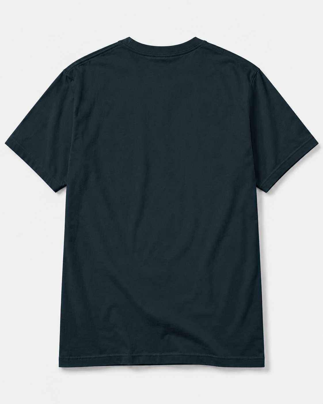 A plain black short-sleeve t-shirt shown from the back, laid flat against a solid white background.