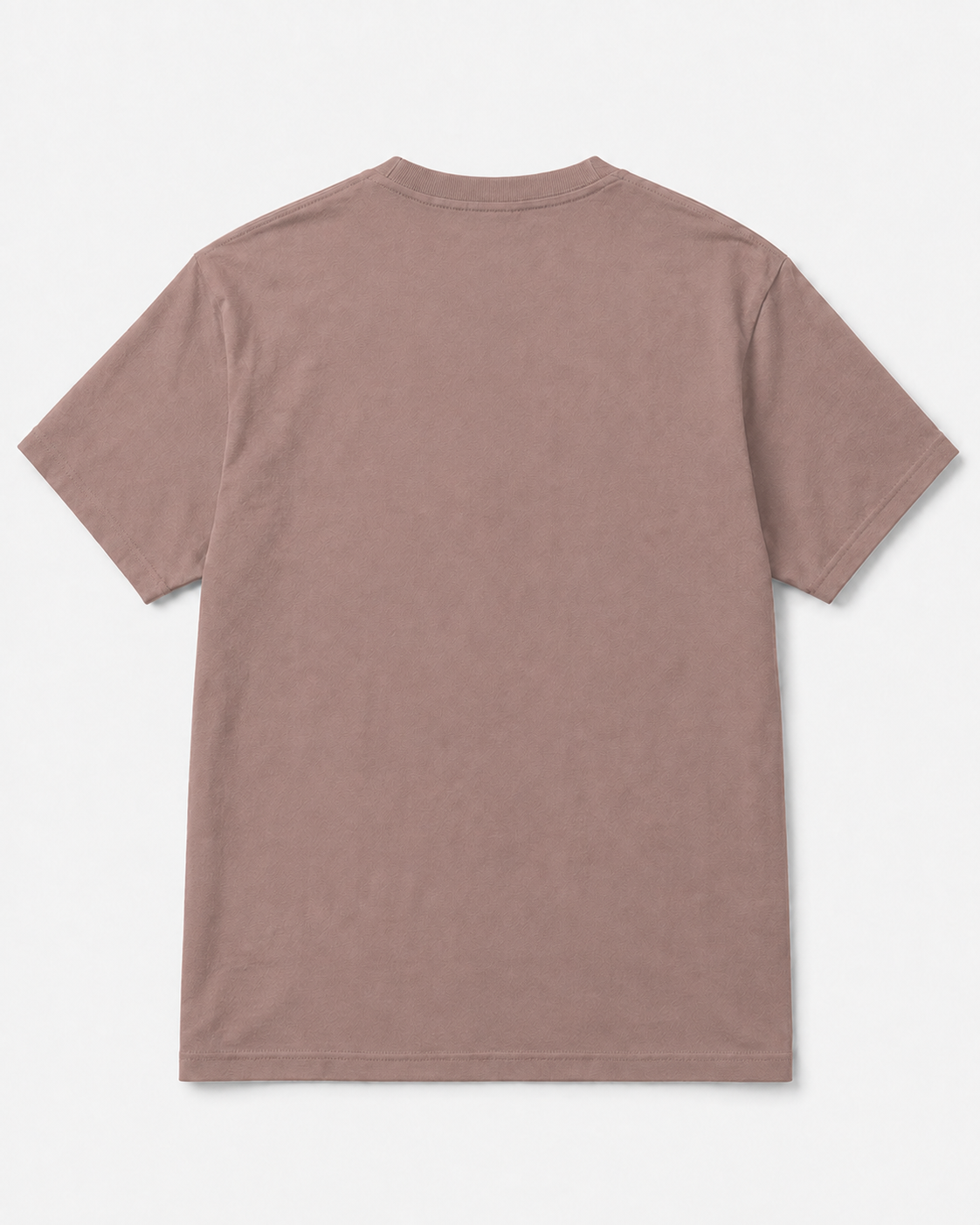 A plain short-sleeve crewneck t-shirt shown from the back, in a muted dusty rose or mauve color, laid flat against a clean white background.