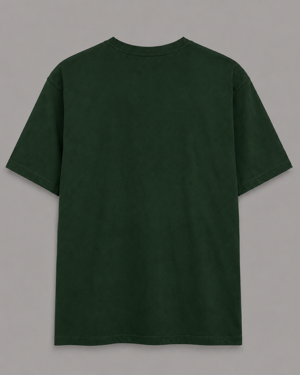 A dark forest green short-sleeve t-shirt shown from the back, laid flat against a neutral gray background.
