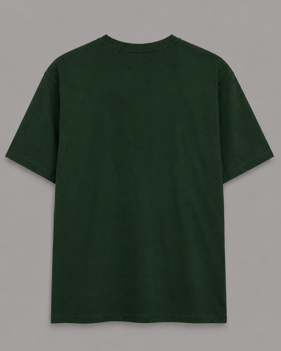 A dark forest green short-sleeve t-shirt shown from the back, laid flat against a neutral gray background.