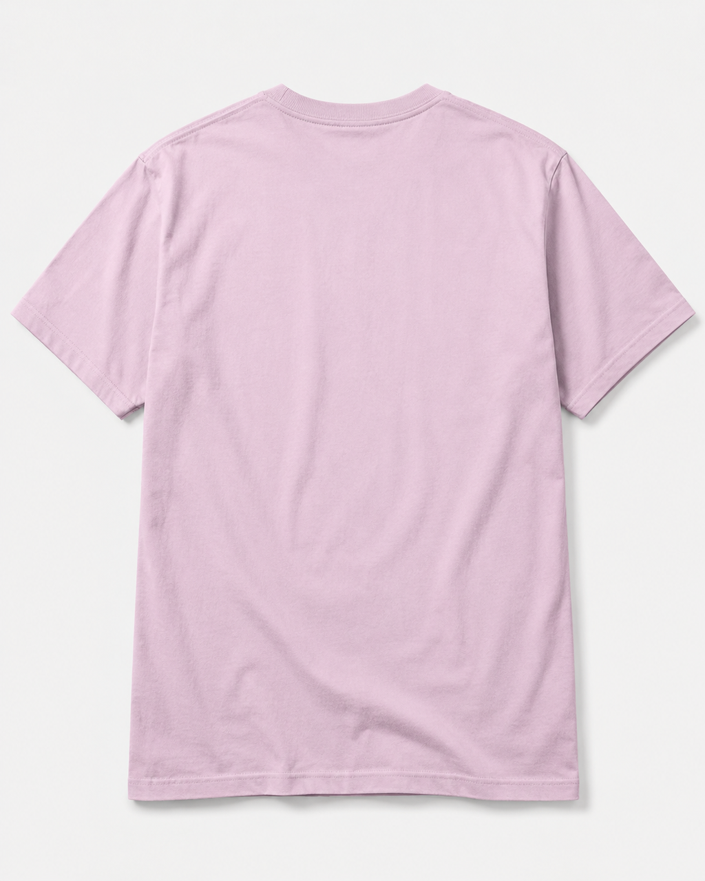A light pink short-sleeve crewneck t-shirt shown from the back, laid flat against a clean off-white background.