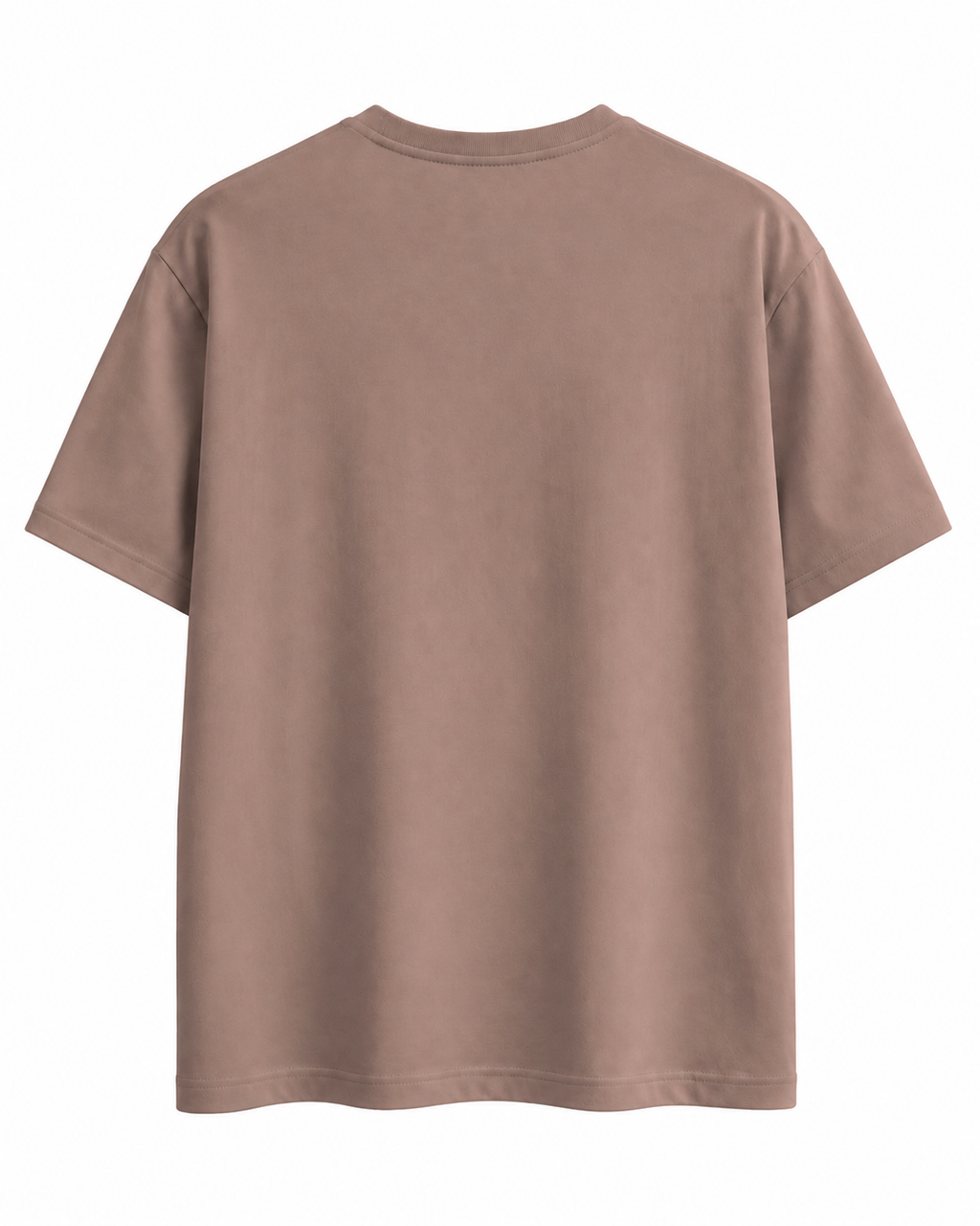 A plain short-sleeve crewneck t-shirt in a muted dusty rose or mauve color, shown from the back against a solid white background.