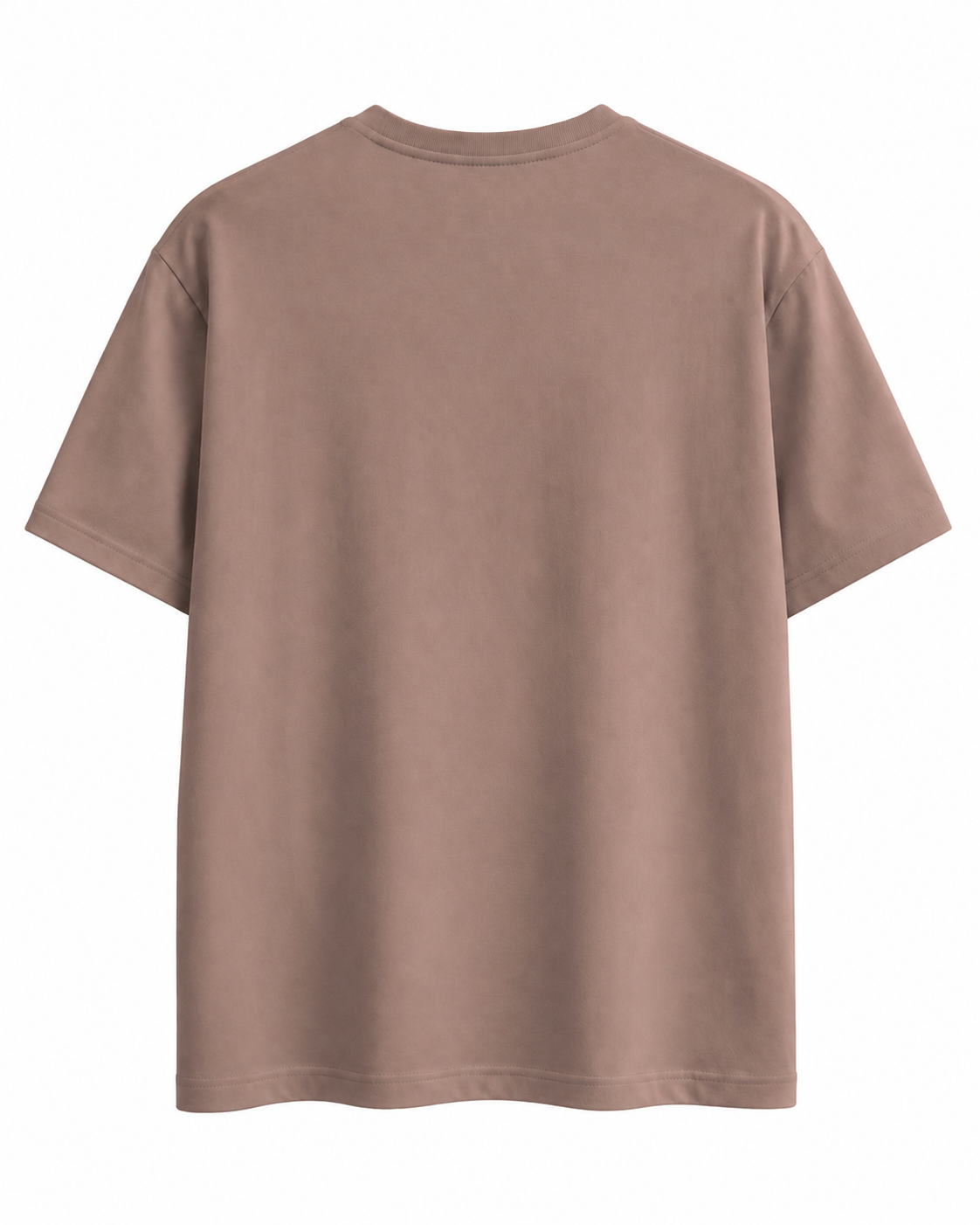 A plain short-sleeve crewneck t-shirt in a muted dusty rose or mauve color, shown from the back against a solid white background.