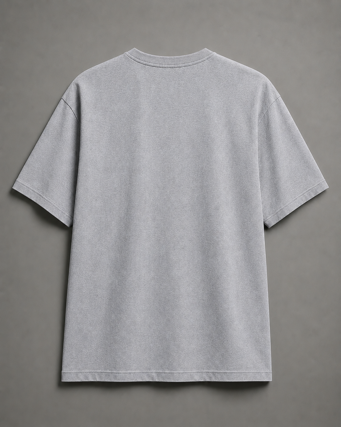 A light gray short-sleeve crewneck t-shirt shown from the back, laid flat against a neutral gray background.