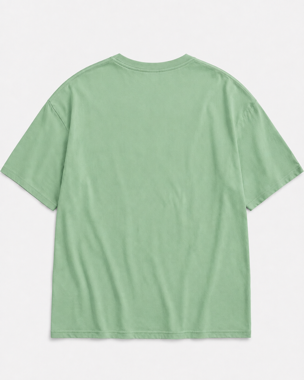 A light sage green short-sleeve t-shirt shown from the back, laid flat against a clean white background.
