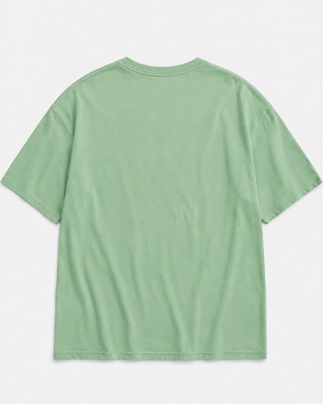 A light sage green short-sleeve t-shirt shown from the back, laid flat against a clean white background.