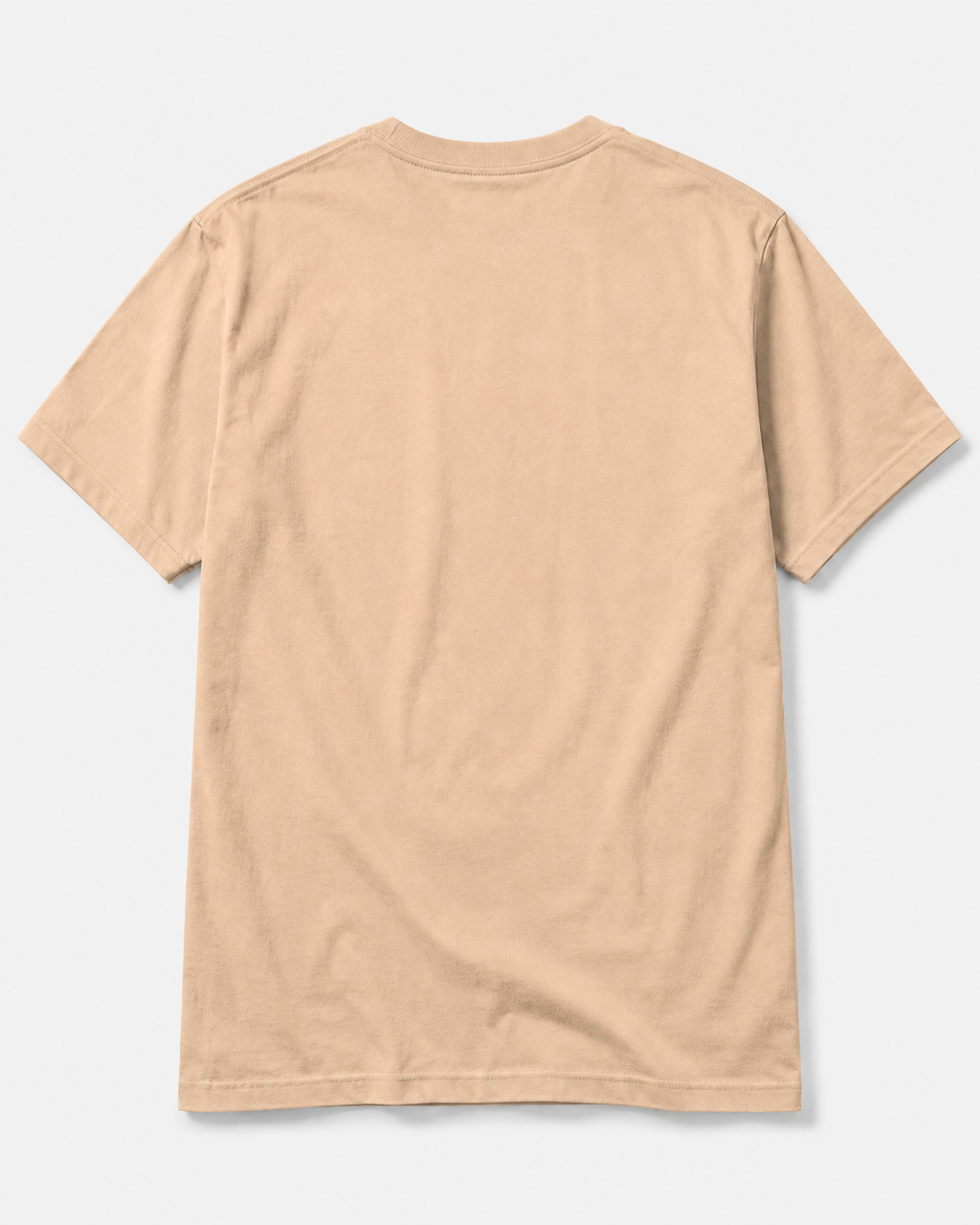 A light beige crewneck t-shirt shown from the back, laid flat against a light gray background.