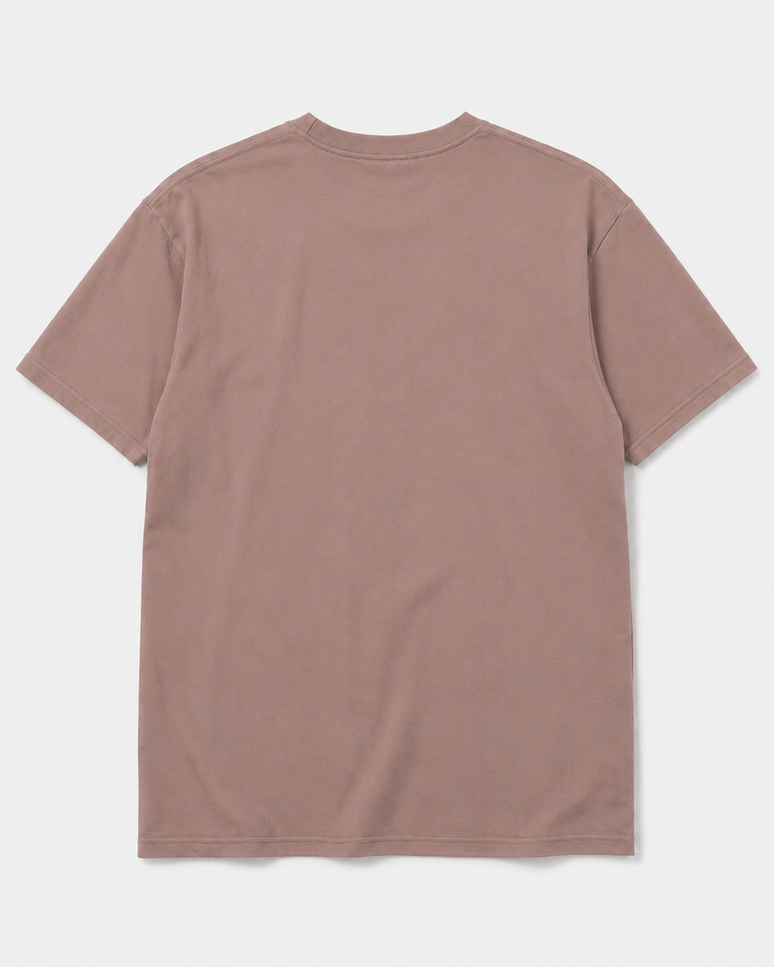 A plain short-sleeve crewneck t-shirt in a muted dusty rose or mauve color, shown from the back on a light gray background.